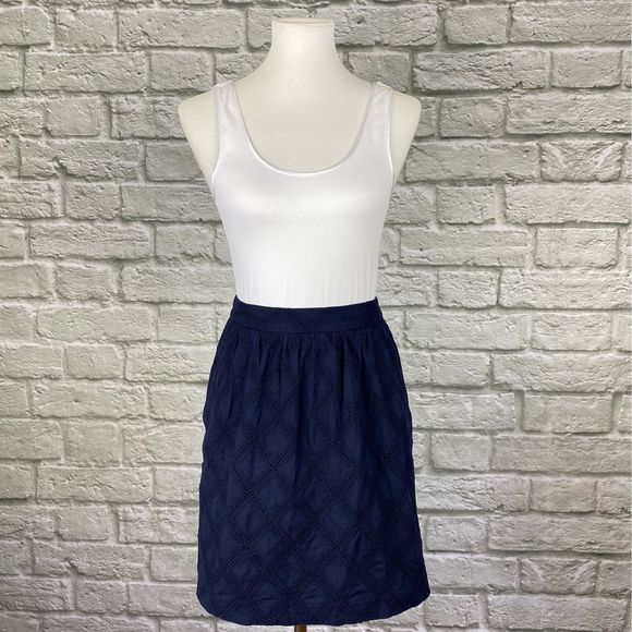 Tabitha Navy Diamond Eyelet Skirt - Picture 1 of 6